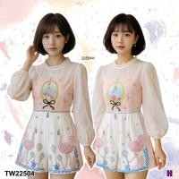 ราคา TW22504 10Dee Jump suit จั้มสูทพิมพ์ลายแขนพอง คอระบายเล็กน้อย มีซิปหลังเอวปล่อย (43864357136)