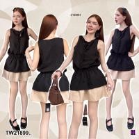 ราคา TW21899 เดรสสั้น แขนกุด ผูกอก ยางยืดรอบเอว เนื้อผ้าสลาฟ นุ่ม มีน้ำหนัก (43766095130)