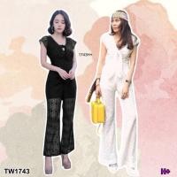 ราคา TW1743 10Dee Jump Suit จั้มสูทลูกไม้ขายาว ดีเทลผูกโบว์ด้านหน้า (43104292810)