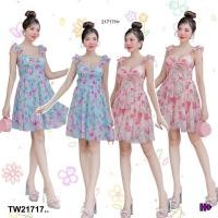ราคา TW21717 มินิเดรส สายเดี่ยวระบายแขน กระโปรงระบาย 3 ชั้น (42854888976)