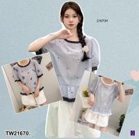 ราคา TW21670 เสื้อแขนสั้น ชายระบายแต่งขอบลูกไม้ (42452760126)