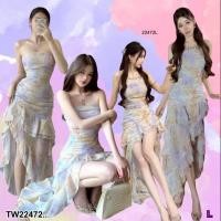 ราคา TW22472 เดรสยาวเกาะอกชีฟองระบายด้านข้าง (42351151216)