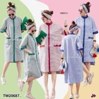 ราคา TW20687 เดรสคอจีน หน้าสั้นหลังยาว ลายทาง (29550362589)