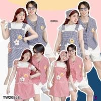 ราคา TW20868 ชุดคู่กับแฟน 4 ชิ้น เอี๊ยม กับเสื้อ ลายสก็อต (29384582562)