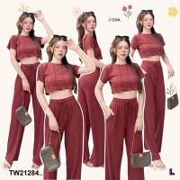 ราคา TW21284 Set 2 ชิ้น เสื้อครอป กางเกงขายาว (29313226657)