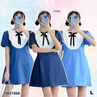 ราคา TW21504 มินิเดรส ยีนส์ แขนตุ๊กตา แต่งโบว์อก (29175573553)