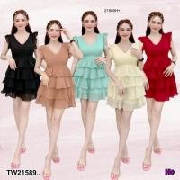 ราคา TW21589 มินิเดรส คอวี ระบายแขน กระโปรงระบายเล็ก 4 ชั้น (28734576120)