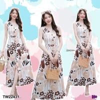 ราคา TW22431 Maxi dress แขนกุดลายดอกเมกโกะ (28384081803)