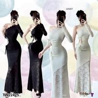 ราคา TW22425 เดรสลูกไม้ยาวปาดไหล่ข้างเดียวแขนยาว (28133853358)