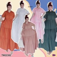 ราคา TW22382 Maxi Dress เดรสยาว คอปกเชิ้ต ติดกระดุม (27329762597)