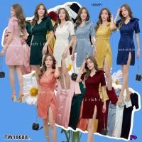ราคา TW18688 Dress เดรสแขนสั้น ชุดออกงาน แต่งโบว์ไหล่ ผ้าเงาซาร่า ใส่ออกเดท ใส่เที่ยว (27151602633)