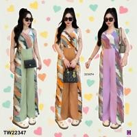 ราคา TW22347 Jumpsuit จั้มสูทแขนกุดขายาว ทูโทน (27027605338)