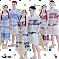 ราคา TW22345 Set คู่รัก 4 ชิ้น เสื้อฮาวาย เสื้อเกาะอก กระโปรงยาว กับผ้าโพกผม (26726268463)