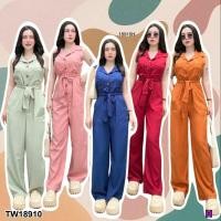 ราคา TW18910 Jumpsuit จั้มสูทแขนกุด ขายาว สายผูกเอว (26719934990)