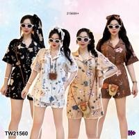 ราคา TW21560 Set 3 ชิ้น เสื้อเชิ้ตสกรีนลาย สายผูกโบว์ กางเกงขาสั้น (26231970581)