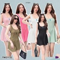 ราคา TW21132 จั้มสูทขาสั้น แขนกุด คอเหลี่ยม (26005652609)