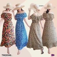 ราคา TW20549 เดรสทรงคอระบาย 2 ชั้น ลายดอกไม้ (25922080591)