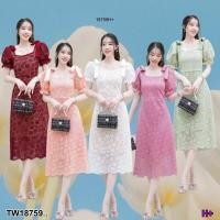 ราคา TW18759 เดรสลูกไม้คอเหลี่ยมแขนตุ๊กตา ผูกโบว์ไหล่ (25910665079)