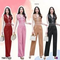 ราคา TW17571 Jumpsuit จั้มสูทแขนกุดขายาว แต่งลูกไม้ขาว (25835198293)
