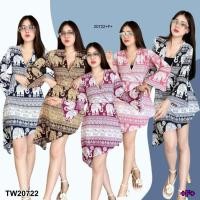 ราคา TW20722 เดรสชายเฉียงระบายชายหางปลา ลายช้าง (25831391779)