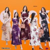 ราคา TW18532 set 2 ชิ้น เสื้อครอปไหล่ระบายลายดอกไม้ กระโปรงยาวลายดอกไม้ ผ้าหน้า (25624313806)