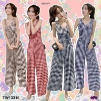 ราคา TW13316 Jumpsuit จั้มสูทแขนกุดลายสก็อตขากระบอก (25580002441)