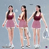 ราคา TW19922 Set 2 ชิ้น เสื้อบอดี้สูทเว้าหลัง กระโปรงสั้น (25379863682)