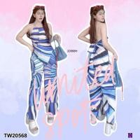 ราคา TW20568 Set 2 ชิ้น เสื้อสายเดี่ยวคล้องคอ กางเกงขายาว ลายกราฟฟิก (25375294942)