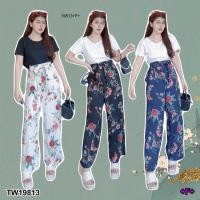 ราคา TW19813 Set 2 ชิ้น เสื้อยืด กางเกงขายาวพิมพ์ดอกผูกเอว (25272794645)