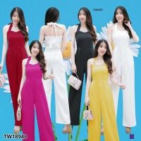 ราคา TW18948 Jumpsuit จั้มสูทขายาว สายคล้องคอ สีพื้น (25172104717)
