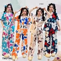 ราคา TW21562 Set 3 ชิ้น เสื้อคอปกสกรีน สายผูกโบว์ กางเกงขายาว (25143620240)