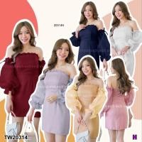 ราคา TW20314 เดรสแขนผ้าแก้ว แต่งโบว์แขน (24959611849)