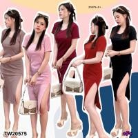 ราคา TW20575 เดรสคอกลม แขนสั้น ผ้ายืดร่อง (24723380932)
