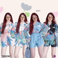 ราคา TW22361 Set 2 ชิ้น มะพร้าว เสื้อเชิ้ตคอปก แขนพองยาว กางเกงขาสั้น (24691756996)