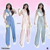 ราคา TW20464 Jumpsuit จั้มสูทขายาว แขนกุด คอปก อกพิมพ์ลาย (24677573387)