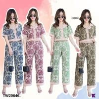 ราคา TW20646 Set 2 ชิ้น สาวอวบ เซทเชิ๊ตคอปแขนสั้น คอปก กางเกงขายาว 5 ส่วน (24529117698)