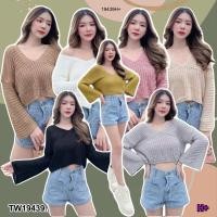 ราคา TW19439 เสื้อครอปไหมพรมแขนยาว (24453704334)