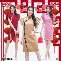 ราคา TW20264 เดรสคอจีนแขนระบาย 2 ชั้น ติดกระดุมจีนเฉียงไหล่ (24357221274)