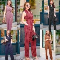 ราคา TW17325 Jumpsuit จั้มสูทแขนกุด ขายาวลายริ้ว สายผูกเอว (24176470154)