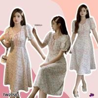ราคา TW20583 เดรสทรงคอเหลี่ยม แขนสั้น ตุ๊กตา ผ้าพิมพ์ลายนูน (24175013459)