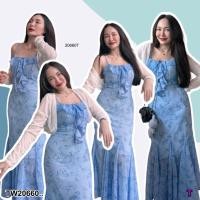 ราคา TW20660 set 2 ชิ้น เดรสยายชีฟองหางปลาระบาย เสื้อคลุม (24029917694)