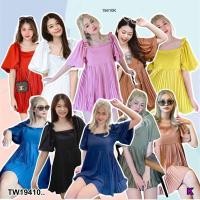 ราคา TW19410 Set 2 ชิ้น เสื้ออัดพลีต แขนบอลลูน กางเกงขาสั้น (23762175756)