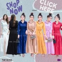 ราคา TW18355 แม็กซี่เดรสยาว ปกเชิ้ต แต่งระบาย 4 ชั้น (23220294429)