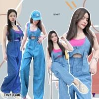 ราคา TW19340 Set 2 ชิ้น เอี้ยมยีนส์กางเกงยาว เสื้อกล้ามตัวใน (23185923539)