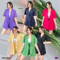 ราคา TW18682 Set 2 ชิ้น เสื้อแขนสั้น ปกสูท กางเกงขาสั้น (22985841653)