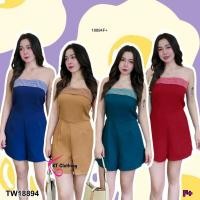 ราคา TW18894 Jumpsuit จั้มสูทขาสั้นเกาะอก (22586158030)