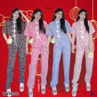 ราคา TW18300 set 2 ชิ้น เสื้อคอจีนแขนสั้นลายดอกไม้ กางเกงขายาวลายดอกไม้ (22517690393)