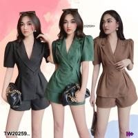 ราคา TW20259 Set 2 ชิ้น ชุดเซตสูทแขนสั้นกระดุมหน้า กางเกงขาสั้น (22489089249)
