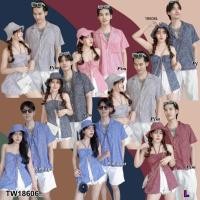 ราคา TW18606 set คู่รัก เสื้อฮาวาย เกาะอก มีหมวกบัคเก็ต (22478945741)