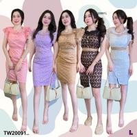 ราคา TW20091 เดรสลูกไม้ คอ ลูกไม้ แขนระบาย (22260556944)